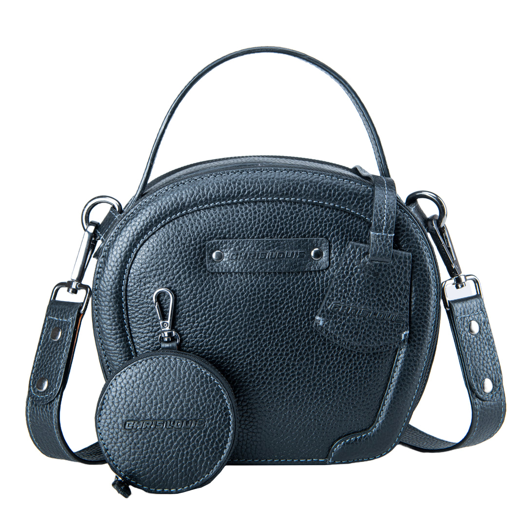 Black Leather Ovaline Style Sling Bag (2 In 1)