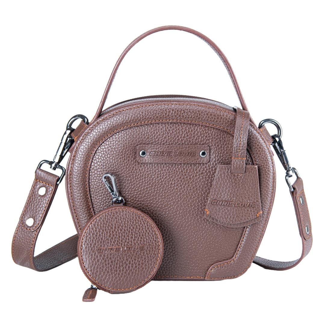 Brown Leather Ovaline Style Sling Bag (2 In 1)