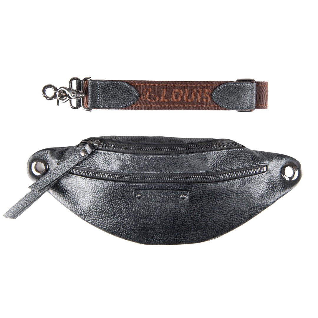 Black Leather Explorer unisex Pouch/Bum Bag