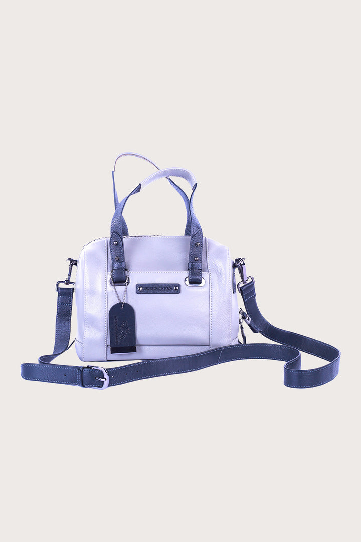 Grey/Black Leather Leone Satchel Bag