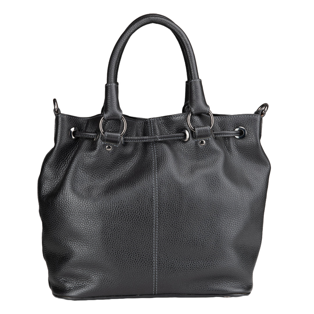 Black Leather London Luxe Satchel Bag