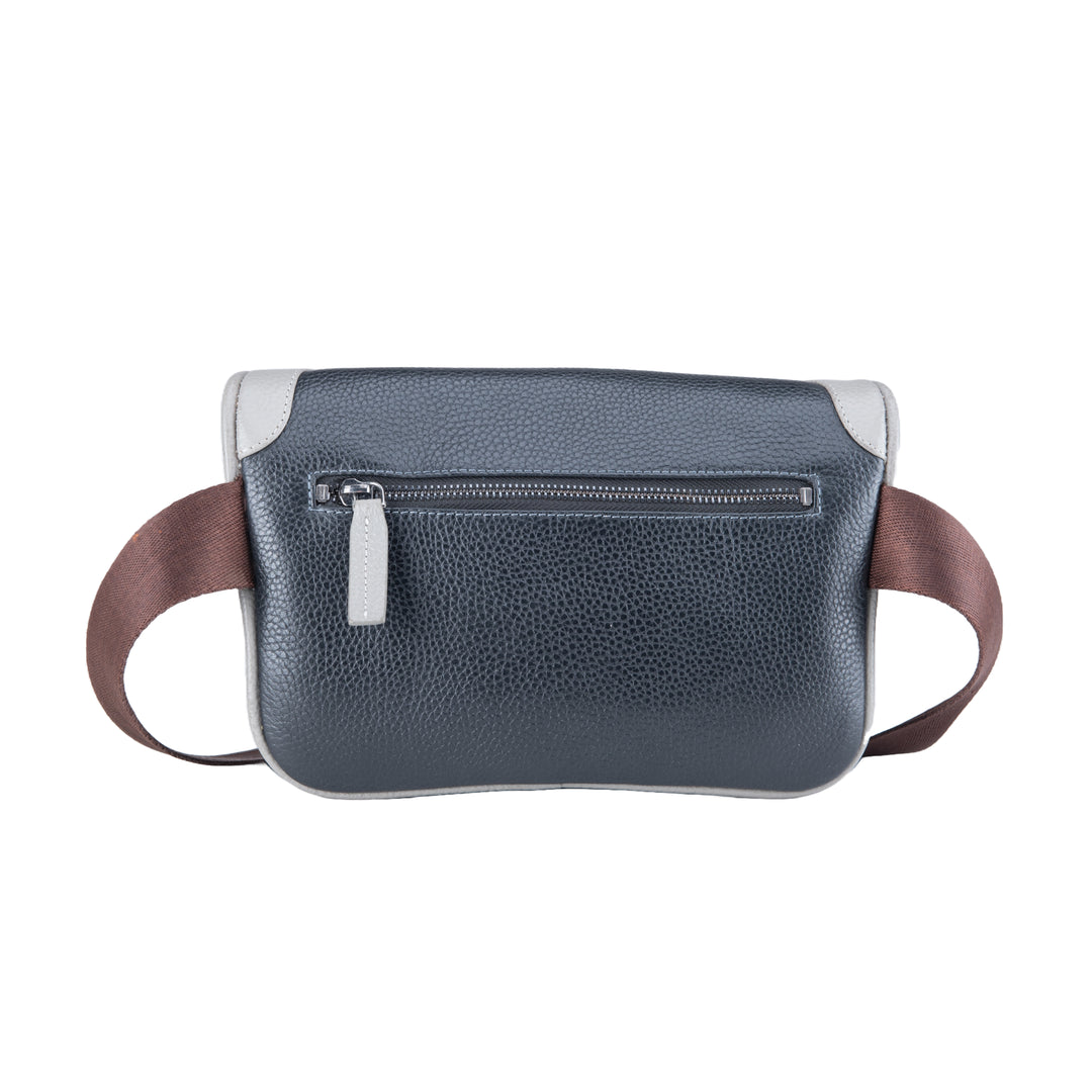 Black/Grey Leather Olyia Unisex Pouch/Bum Bag