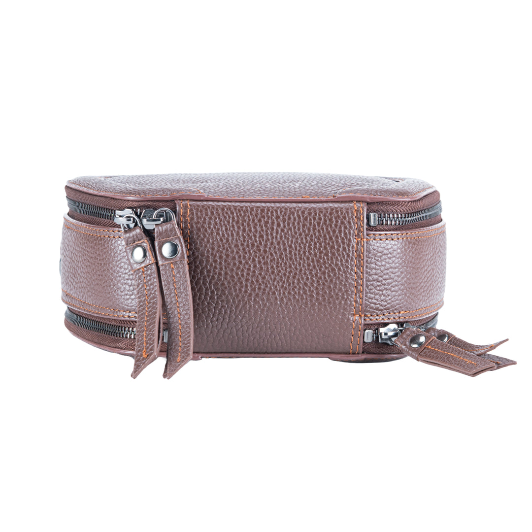 Brown Leather Ovaline Style Sling Bag (2 In 1)