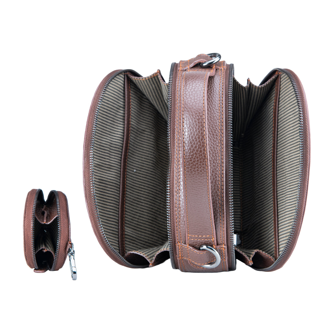 Brown Leather Ovaline Style Sling Bag (2 In 1)