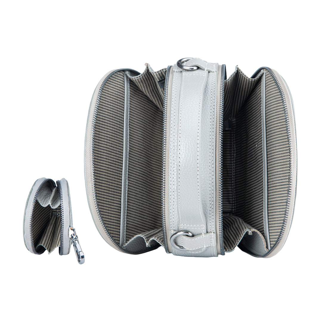 Grey Leather Ovaline Style Sling Bag (2 In 1)