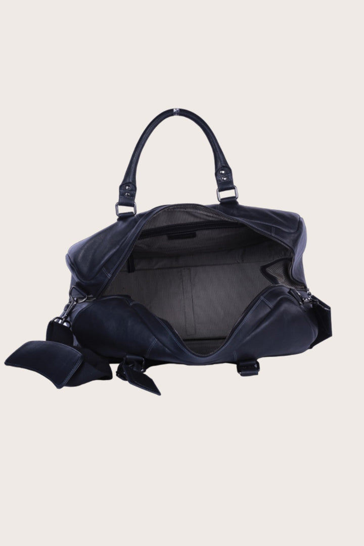 Black Leather Amsterdam Travel Overnight Bag