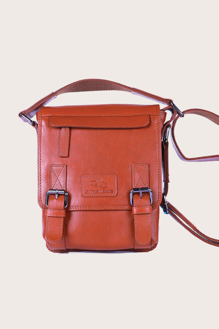 Tan Leather Wombat Cross Body Travel Bag