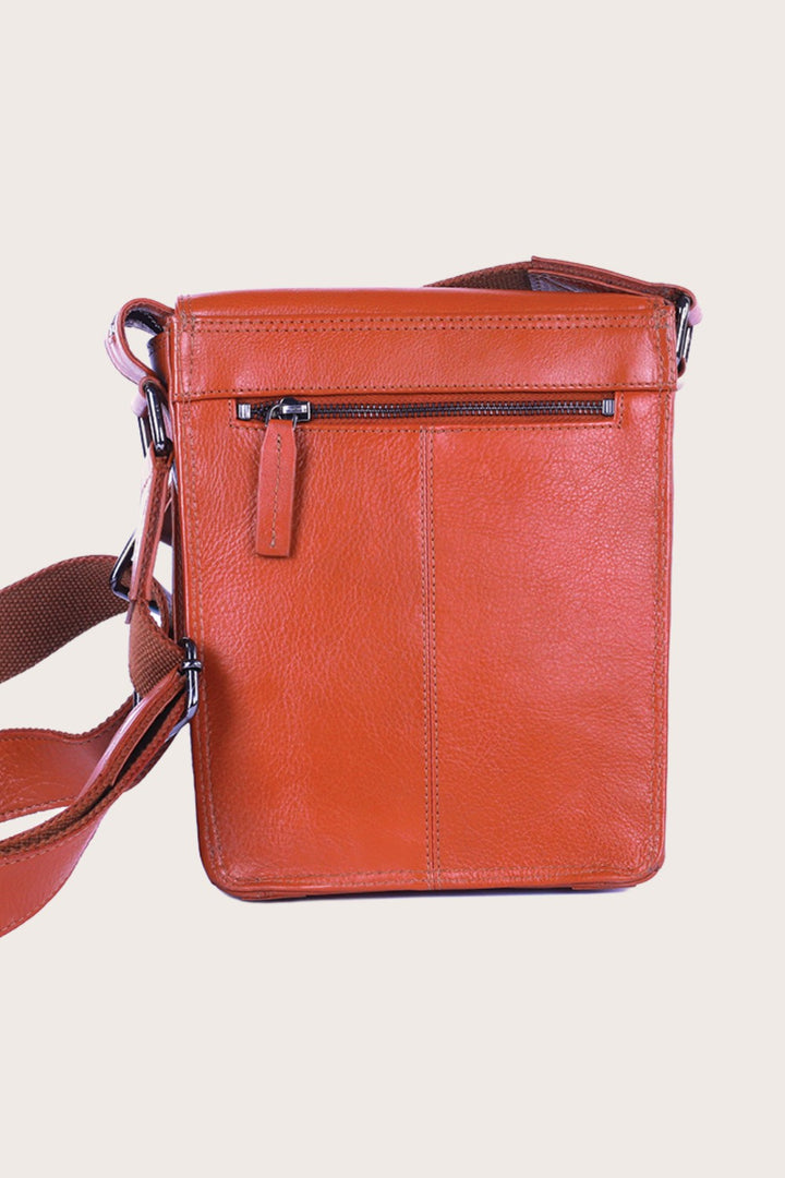 Tan Leather Wombat Cross Body Travel Bag