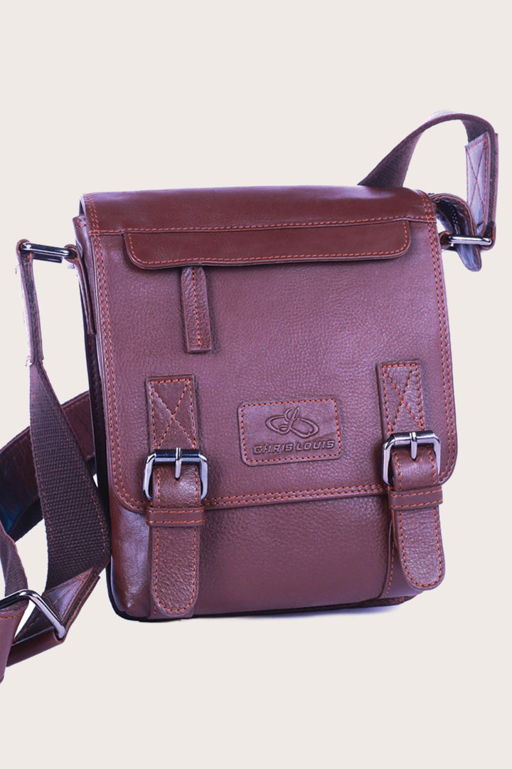 Brown Leather Wombat Cross Body Travel Bag