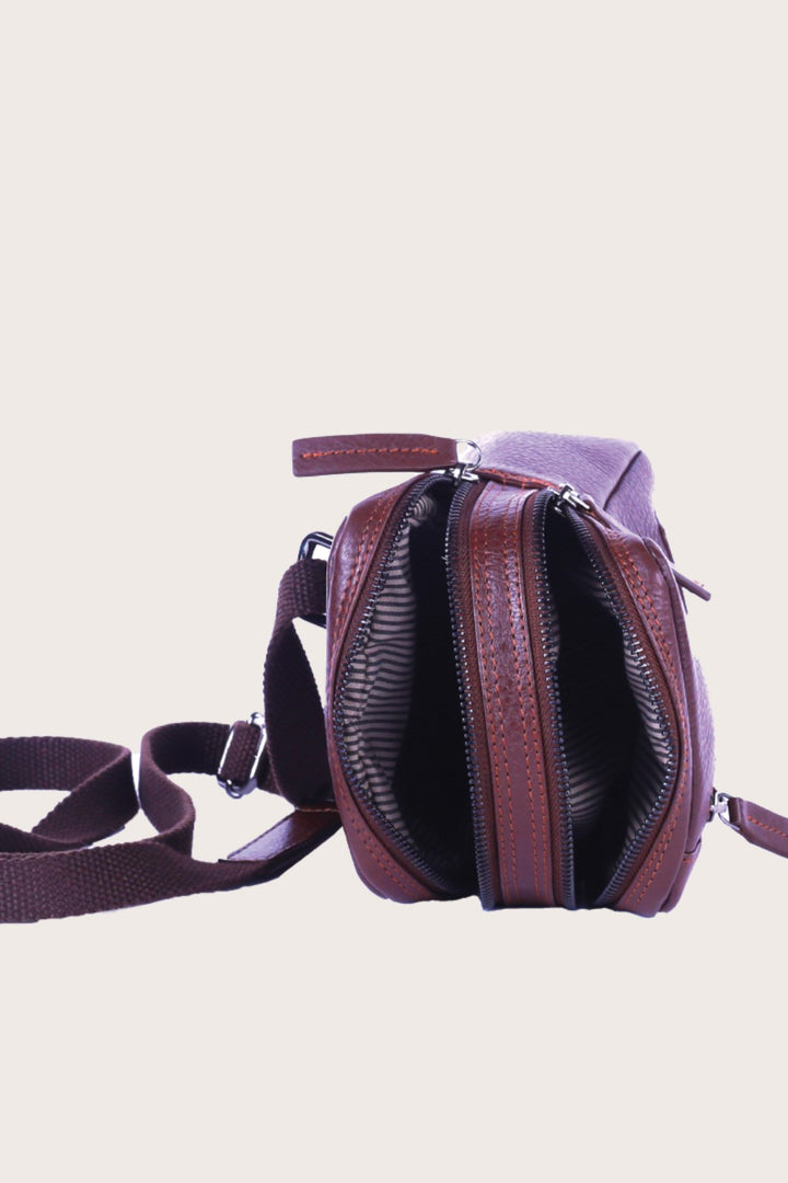 Brown Leather Aoraki Cross-Body Travel Bag