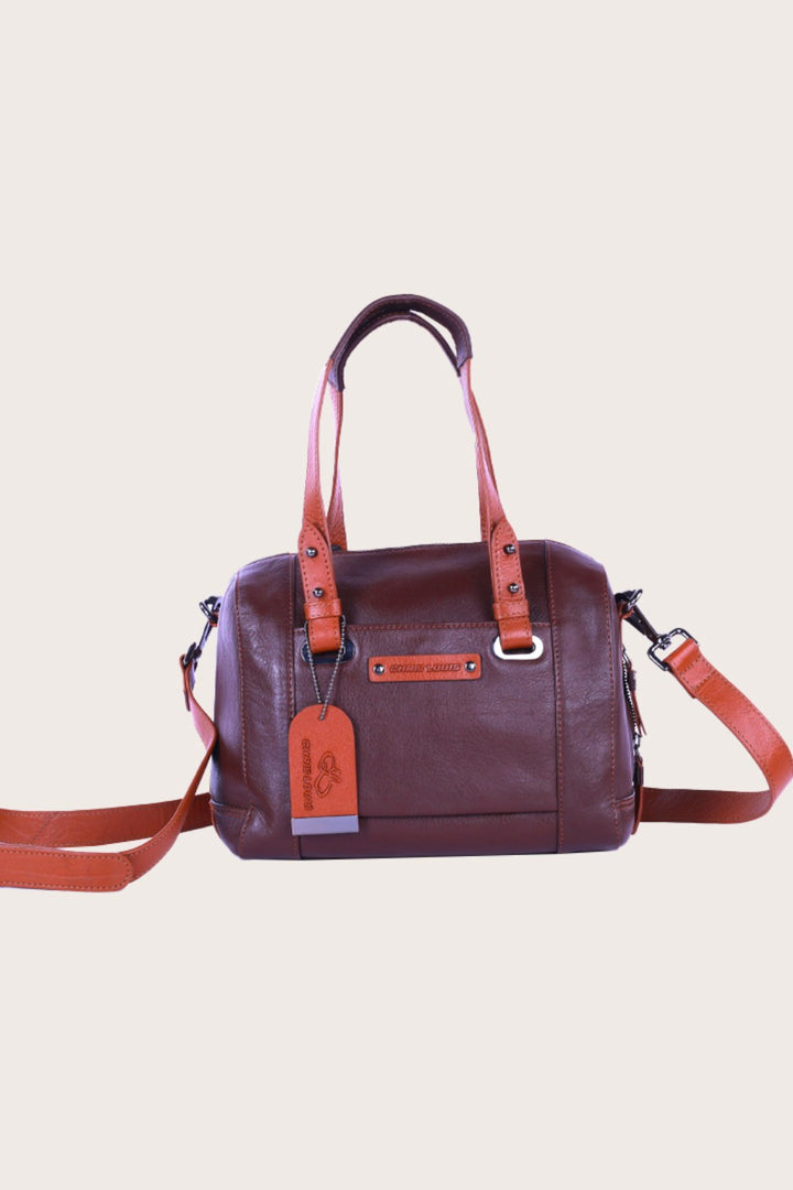 Brown/Tan Leather Leone Satchel Bag