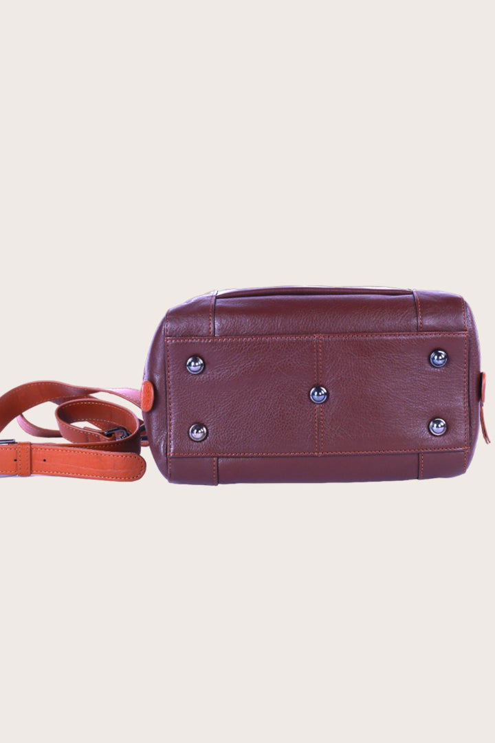 Brown/Tan Leather Leone Satchel Bag