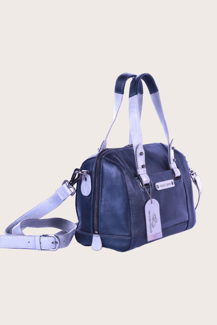 Black/Grey Leather Leone Satchel Bag