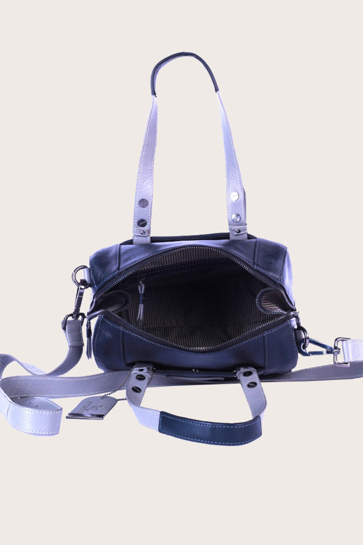 Black/Grey Leather Leone Satchel Bag