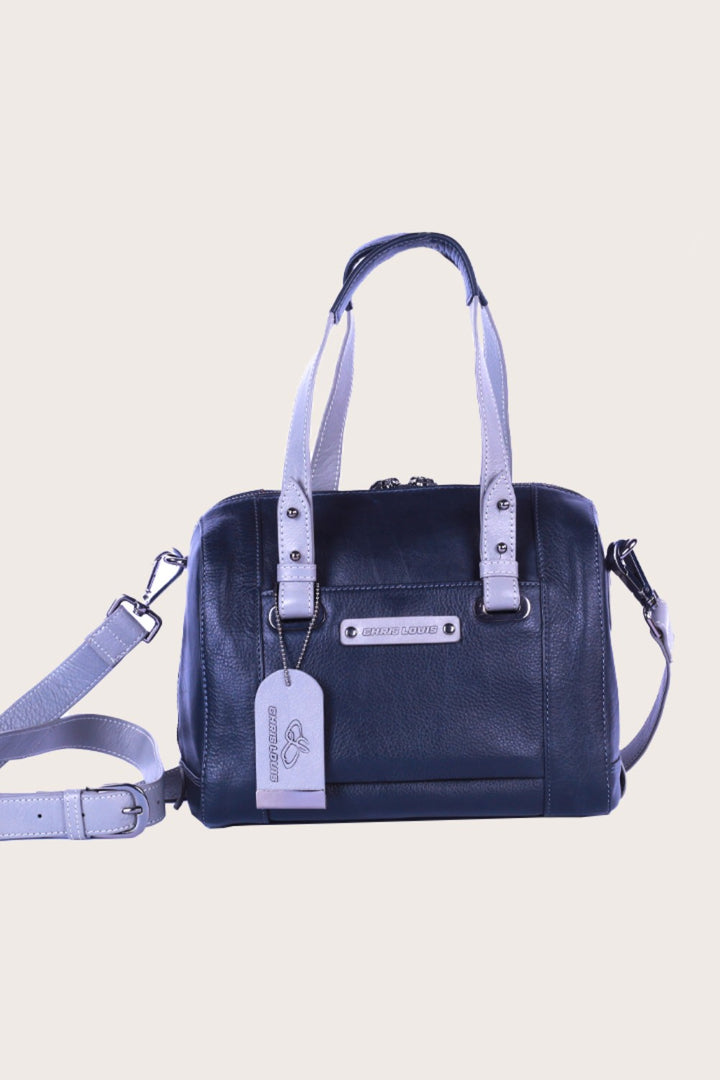 Black/Grey Leather Leone Satchel Bag