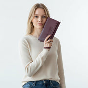 Chris Louis Beehive ladies wallet in burgundy genuine leather with 22 card slots, 4 ID windows, 6 slip pockets, and zip coin compartment.