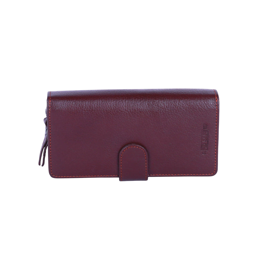 Chris Louis Beehive ladies wallet in brown genuine veg-tan leather with 22 card slots, 4 ID windows, 6 slip pockets, and zipper coin compartment.