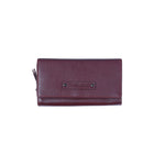 Chris Louis Beehive ladies wallet in dark red genuine leather with 22 card slots, 4 ID windows, 6 slip pockets, and zip coin compartment.