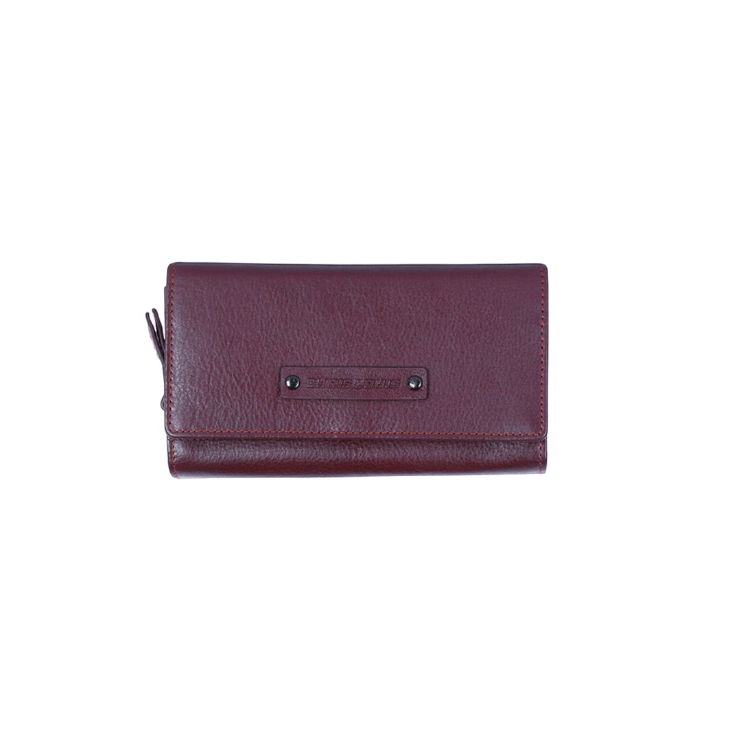 Chris Louis Beehive ladies wallet in dark red genuine leather with 22 card slots, 4 ID windows, 6 slip pockets, and zip coin compartment.