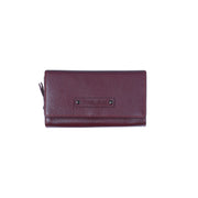 Chris Louis Beehive ladies wallet in dark red genuine leather with 22 card slots, 4 ID windows, 6 slip pockets, and zip coin compartment.