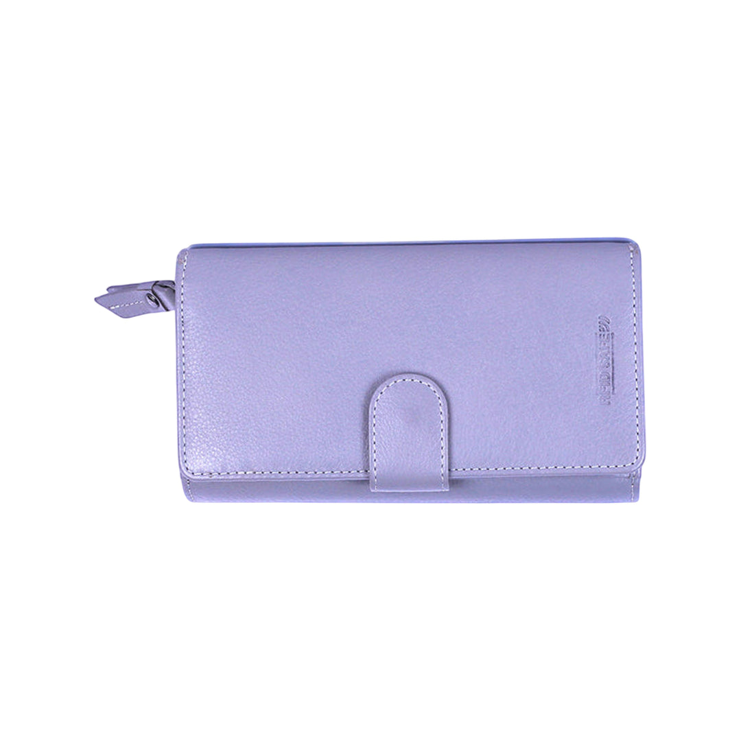 Chris Louis Beehive ladies wallet in light purple genuine leather with 22 card slots, 4 ID windows, 6 slip pockets, and a zip coin compartment.