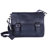 Chris Louis Bethlehem Messenger Bag in black genuine leather with double buckle closure and adjustable strap.