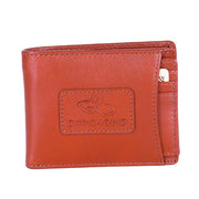 Chris Louis bifold wallet in warm brown genuine leather with debossed logo and multiple card slots.
