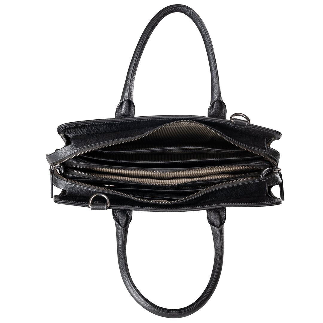 Chris Louis black leather executive bag with multiple compartments and detachable laptop case.