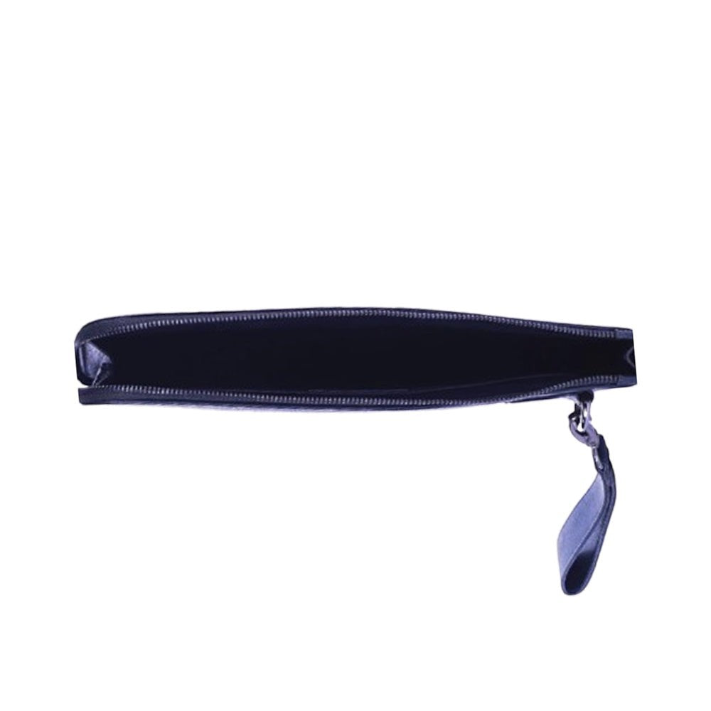 Chris Louis black leather zippered file organizer and iPad sleeve with detachable wristlet.