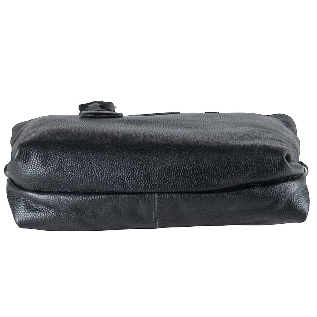 Chris Louis black pebbled leather tote bag with top handle and subtle hardware. Spacious and durable for everyday use.
