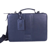 Chris Louis Boracay black leather office organizer bag with top handle and detachable strap. Fits 14-inch laptop.