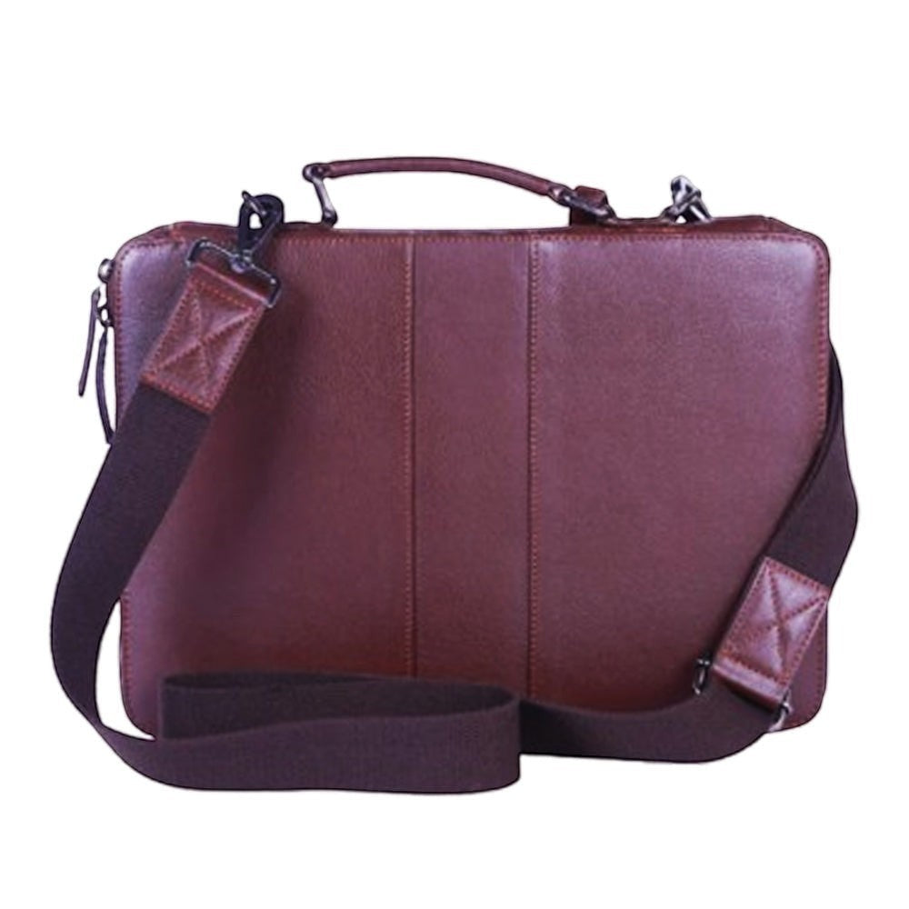 Chris Louis Boracay brown leather office organizer bag with top handle and detachable strap.