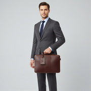 Chris Louis Boracay brown genuine leather office organizer bag with detachable strap and top handle.