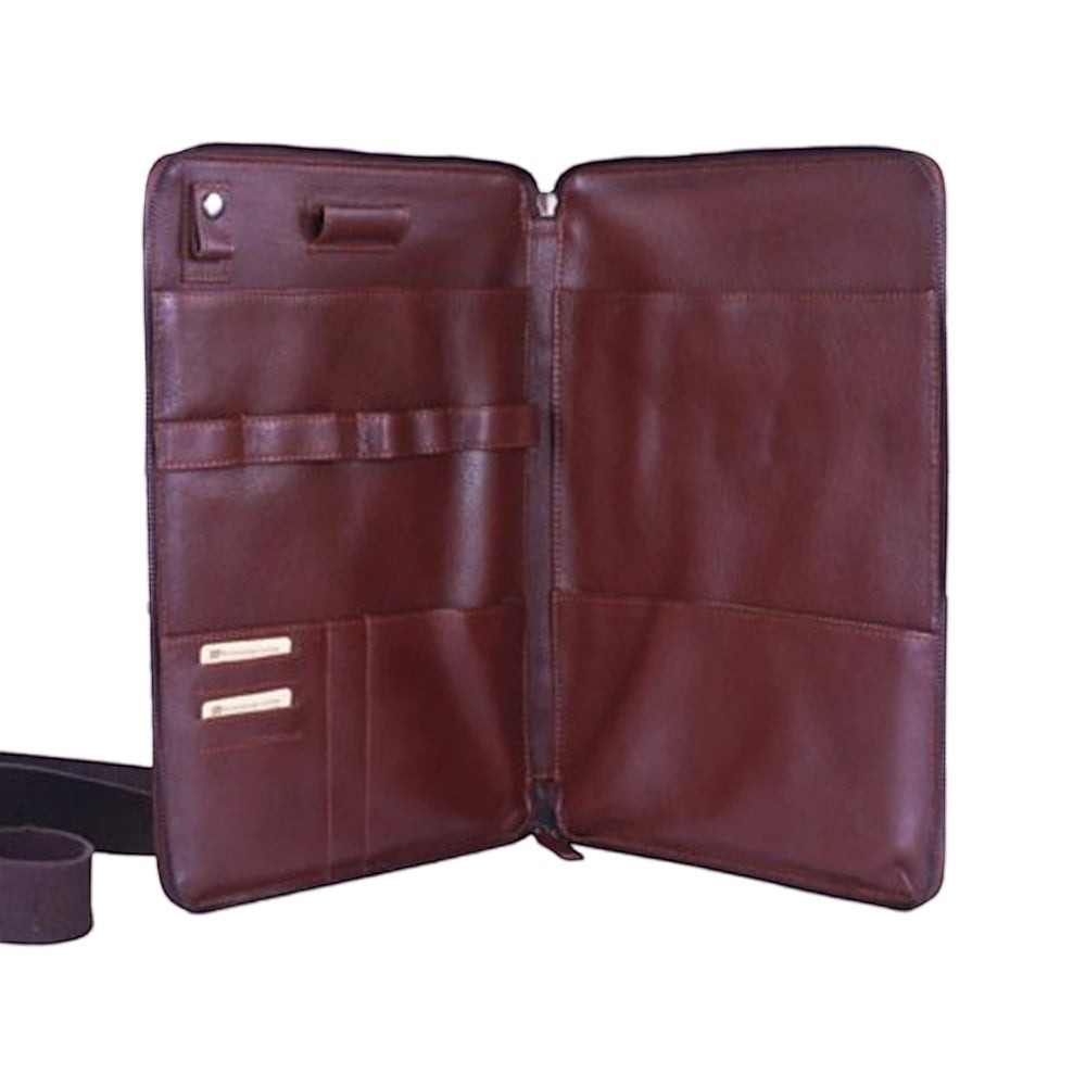 Chris Louis Boracay brown leather organizer with multiple compartments, card slots, and pen holder.