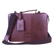 Chris Louis Boracay Office Organizer, brown genuine leather briefcase with detachable strap, top handle, and multiple compartments.