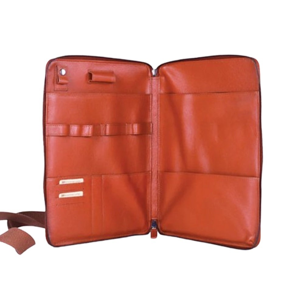 Chris Louis Boracay Office Organizer in tan genuine leather with multiple compartments for cards, pens, and documents.