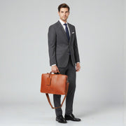 Chris Louis Boracay tan leather office organizer bag with detachable strap, top handle, and metal hardware.