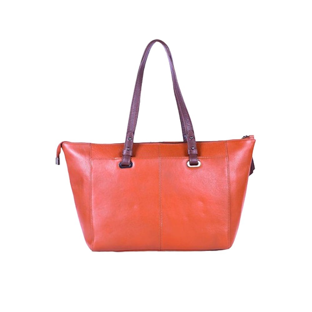 Chris Louis Brolga tote bag in tan/brown genuine leather with top handles and metal hardware.