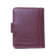 Chris Louis brown genuine leather card case with RFID protection and loop closure. Features 6 card slots and 20 sleeves.