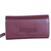 Chris Louis deep brown genuine leather clutch wallet with embossed logo and wrist strap.