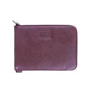 Chris Louis brown leather zippered file organizer and i-pad sleeve with embossed logo and metal hardware.