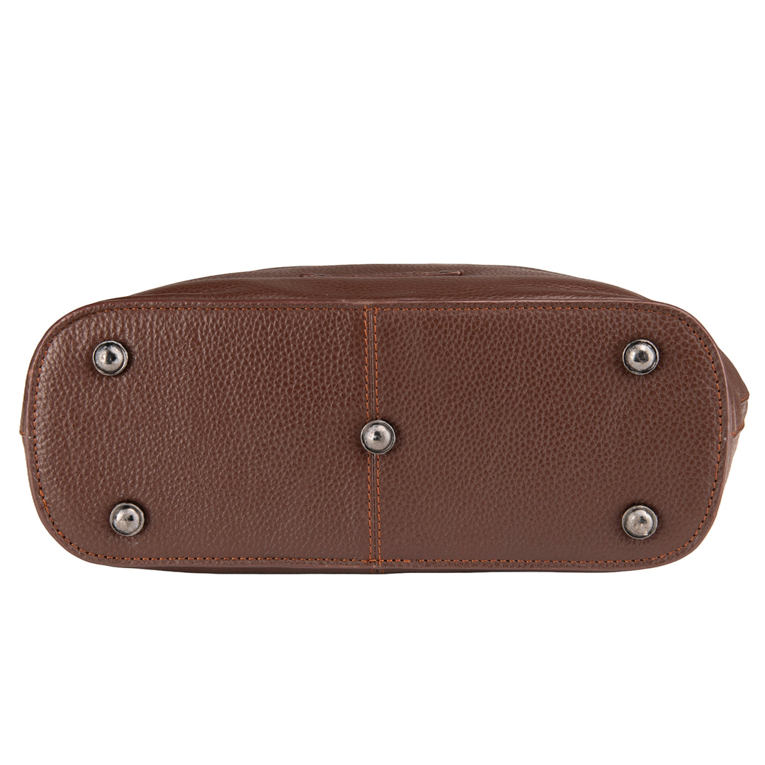 Chris Louis brown full grain leather satchel bag base with protective metal feet