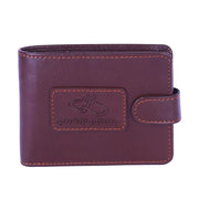 Chris Louis brown bi-fold genuine leather tab wallet with snap button closure and embossed logo.