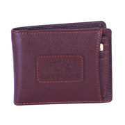 Chris Louis brown bi-fold genuine leather wallet with removable card holder and orange stitching.