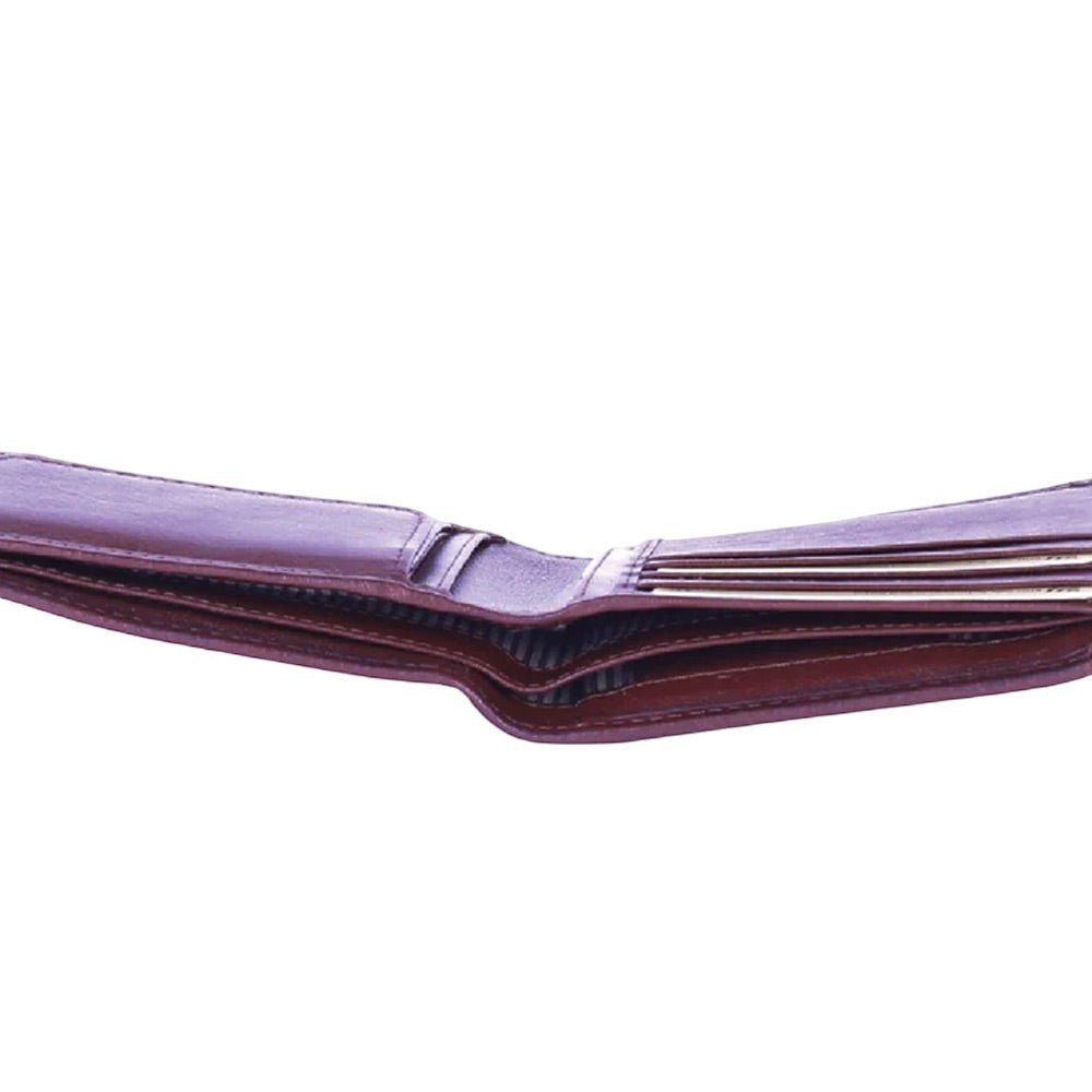Chris Louis brown bi-fold genuine leather wallet with removable card holder and RFID protection.