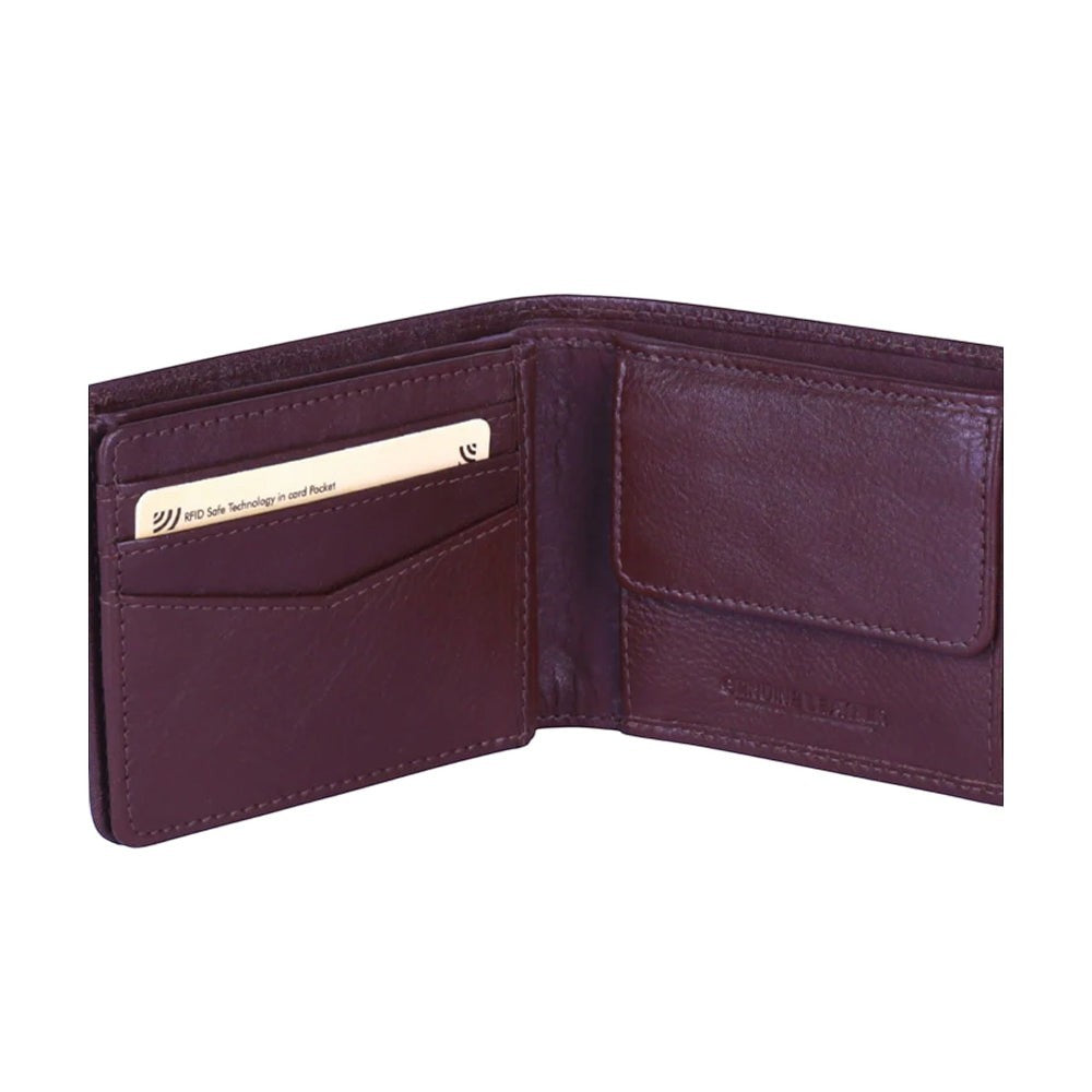 Chris Louis brown bi-fold wallet made of genuine leather with RFID protection, 6 card slots, 5 slip pockets, and coin pocket.