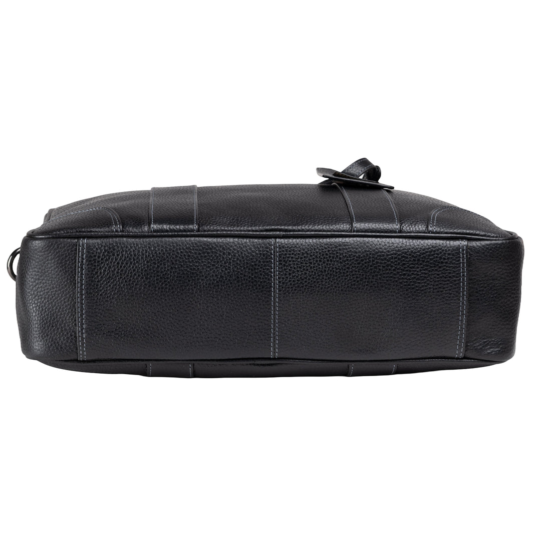 Chris Louis Difa black full grain genuine leather office bag with top handle and metal hardware.