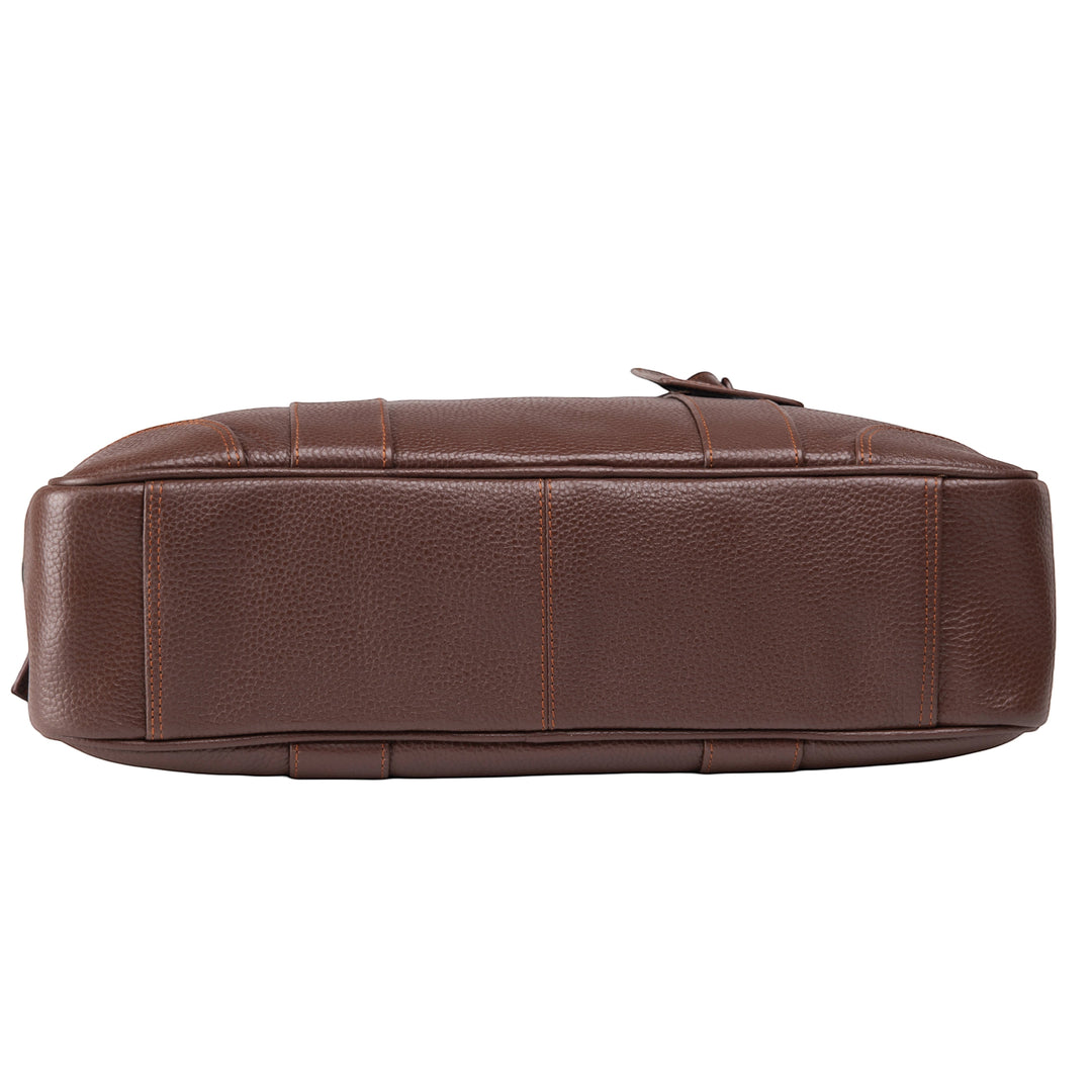 Chris Louis Difa brown full grain leather office bag with top handle and metal hardware.