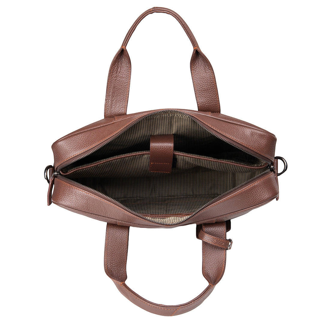 Chris Louis Difa brown full grain leather office bag with top handles and multiple compartments.