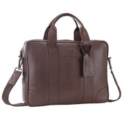 Chris Louis Difa brown full grain leather office bag with top handles and detachable shoulder strap.